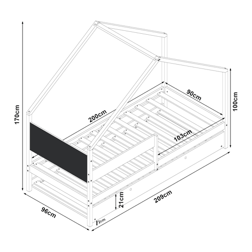 Cama de rodízio para crianças Sodankylä com cama extra e 2 colchões 90x200cm en.casa