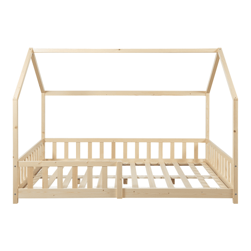 Cama de criança Hesel em forma de casa com grelha e colchão 120x200cm - Natural en.casa