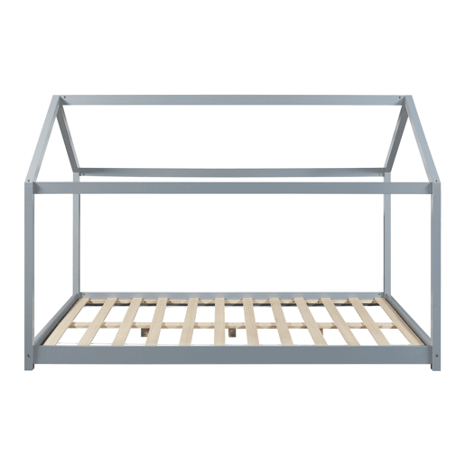 Cama de criança Cerro em forma de casa com colchão de pinho 140x200cm - Cinzento en.casa