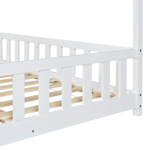 Cama de criança Hesel em forma de casa de pinho com grelha 120x200cm - Branco en.casa