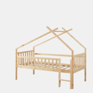 Cama alta de cabina Sotkamo para crianças Colchão em pinho 90x200 - Natural en.casa