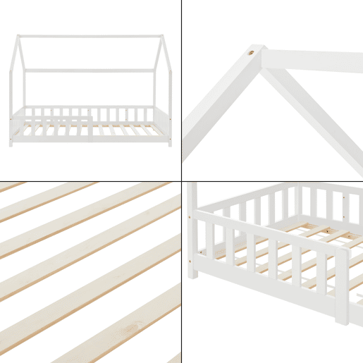 Cama de criança Hesel em forma de casa com grelha e colchão 90x200cm - Branco en.casa