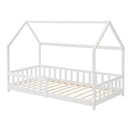 Cama de criança Hesel em forma de casa de pinho com grelha 90x200cm - Branco en.casa