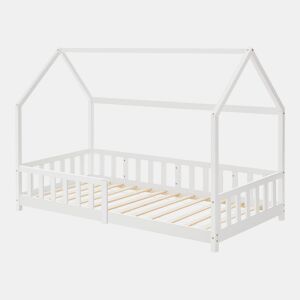 Cama de criança Hesel em forma de casa de pinho com grelha 90x200cm - Branco en.casa