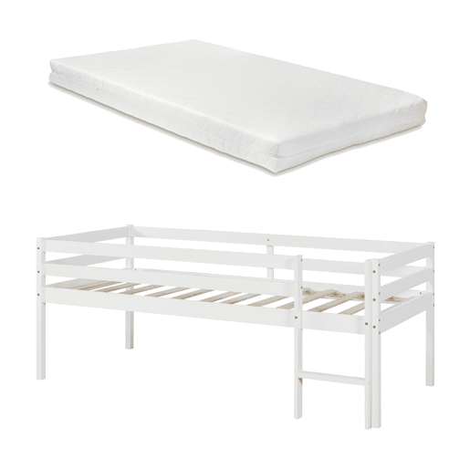 Cama alta para crianças Siikalatva com colchão de madeira de pinho 90 x 200 cm - Branco en.casa Cama alta para crianças Siikalatva com colchão de madeira de pinho 90 x 200 cm - Branco en.casa