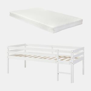 Cama alta para crianças Siikalatva com colchão de madeira de pinho 90 x 200 cm - Branco en.casa