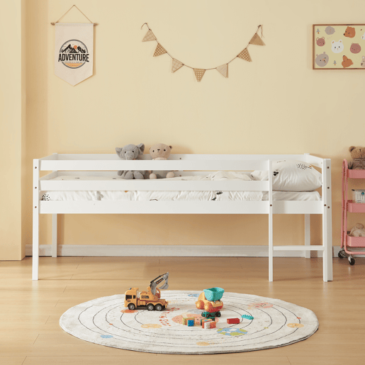 Cama alta para crianças Siikalatva com colchão de madeira de pinho 90 x 200 cm - Branco en.casa Cama alta para crianças Siikalatva com colchão de madeira de pinho 90 x 200 cm - Branco en.casa