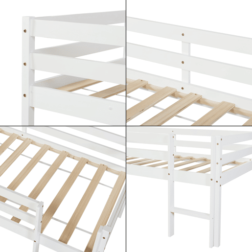 Cama alta para crianças Siikalatva com colchão de madeira de pinho 90 x 200 cm - Branco en.casa Cama alta para crianças Siikalatva com colchão de madeira de pinho 90 x 200 cm - Branco en.casa