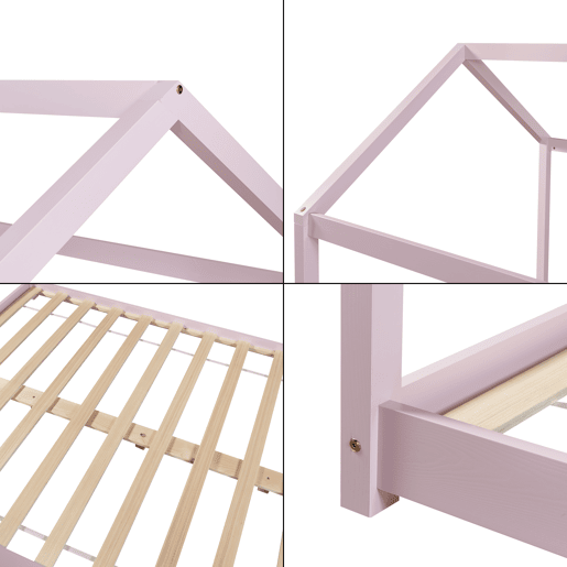 Cama de criança Cerro em forma de casa com colchão de pinho 120x200cm - Rosa en.casa