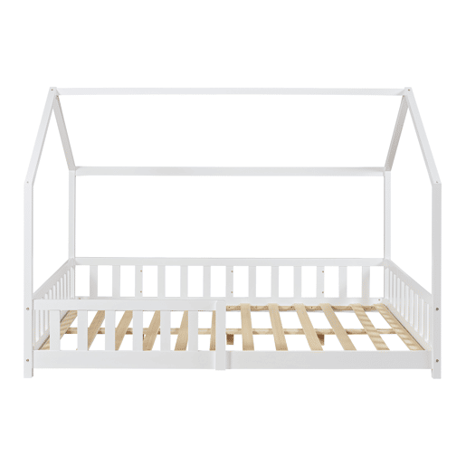Cama de criança Hesel em forma de casa com grelha e colchão 120x200cm - Branco en.casa