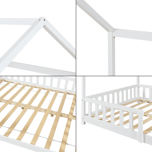 Cama de criança Hesel em forma de casa com grelha e colchão 120x200cm - Branco en.casa