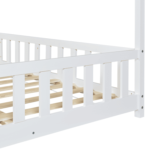 Cama de criança Hesel em forma de casa com grelha e colchão 120x200cm - Branco en.casa
