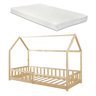Cama de criança Hesel em forma de casa com grelha e colchão 90x200cm - Natural en.casa