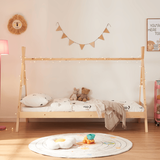 Cama de criança Siikajoki com colchão de madeira de pinho 90x200 cm - NaturalBranco en.casa