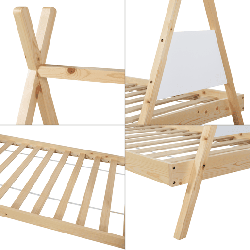 Cama de criança Siikajoki com colchão de madeira de pinho 90x200 cm - NaturalBranco en.casa