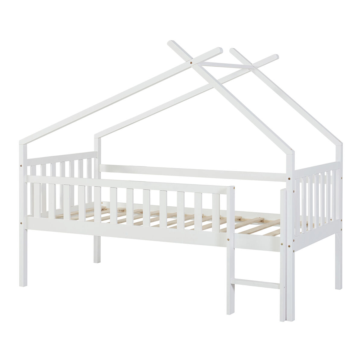 Cama alta cabaña para niños sotkamo pino 90x200 - blanco [en.casa]