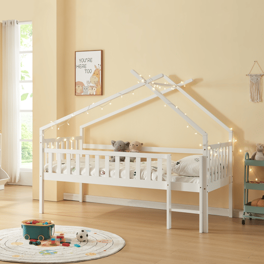 Cama alta para crianças Sotkamo pinho 90x200 - Branco en.casa