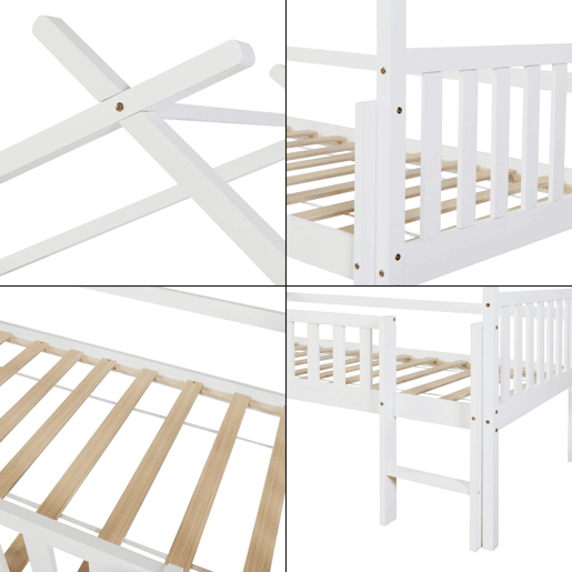 Cama alta para crianças Sotkamo pinho 90x200 - Branco en.casa