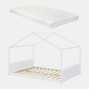 Cama de criança Simo em forma de casa com colchão 120x200cm - Branco en.casa