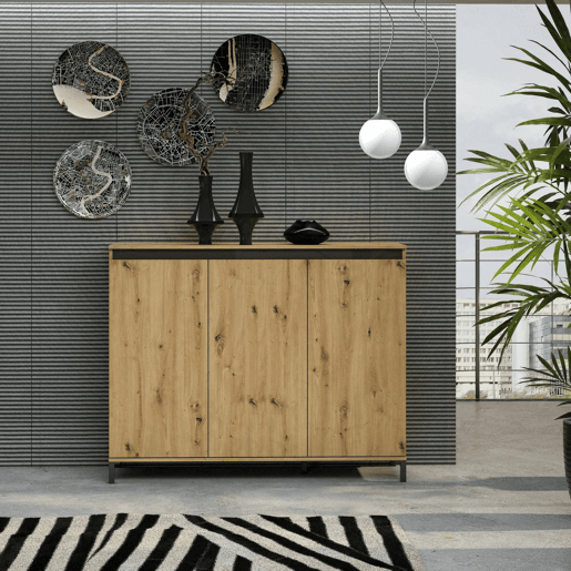 Aparador Dceppitell, Buffet de Sala, Aparador de Sala, Despensa de Cozinha, Fabricado em Itália, 138x110h40 cm, Madeira e Antracite