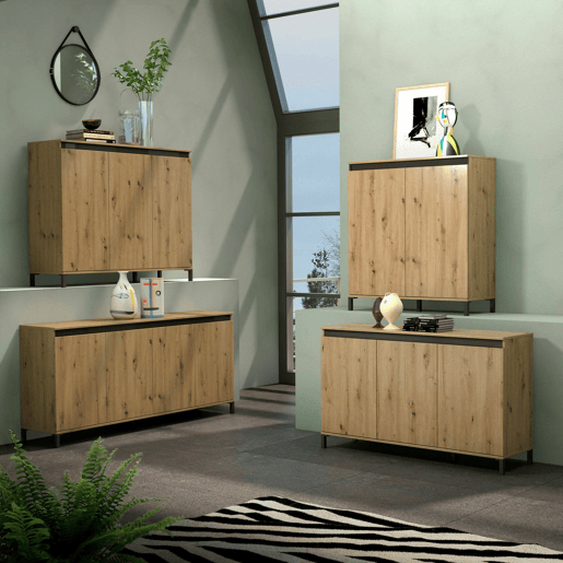 Aparador Dceppitell, Buffet de Sala, Aparador de Sala, Despensa de Cozinha, Fabricado em Itália, 138x110h40 cm, Madeira e Antracite