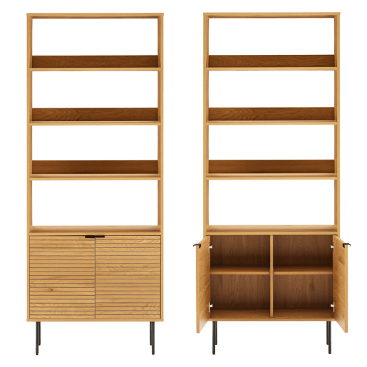 Librería de madera con 4 estantes y 2 puertas STINNA