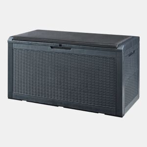 Arca de exterior Atella 380 L com almofada 122x55x65 cm - Efeito rattan preto casa.pro