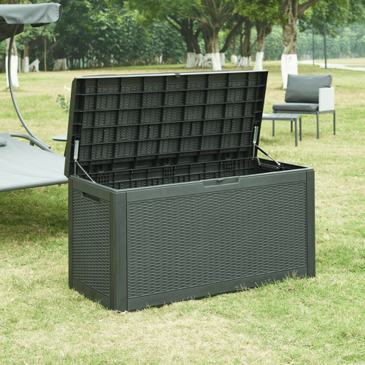 Arca de exterior Atella 380 L com almofada 122x55x65 cm - Efeito rattan preto casa.pro