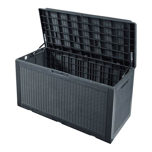Arca de exterior Atella 380 L com almofada 122x55x65 cm - Efeito rattan preto casa.pro