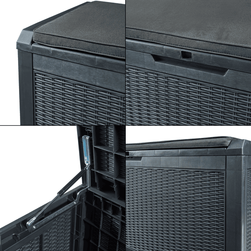 Arca de exterior Atella 380 L com almofada 122x55x65 cm - Efeito rattan preto casa.pro