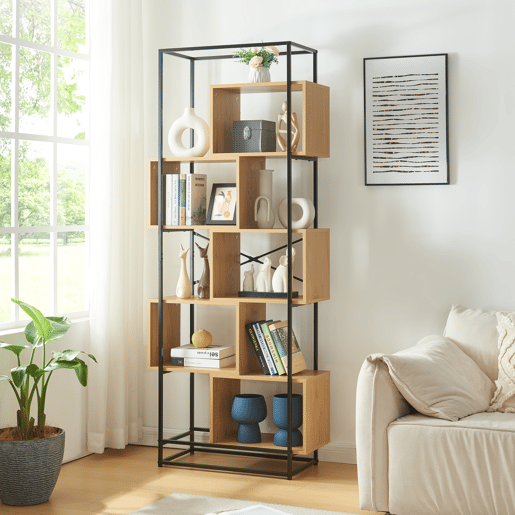 Estante Rennebu 5 níveis 194x80x33 cm - Efeito pretocarvalho en.casa