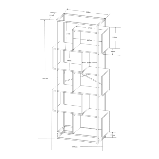 Estante Rennebu 5 níveis 194x80x33 cm - Efeito pretocarvalho en.casa