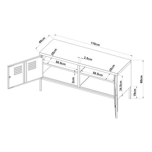 Mobiliário de sala de estar Pyhtää com 2 portas de aço 118x40x60 cm - Branco mate en.casa.