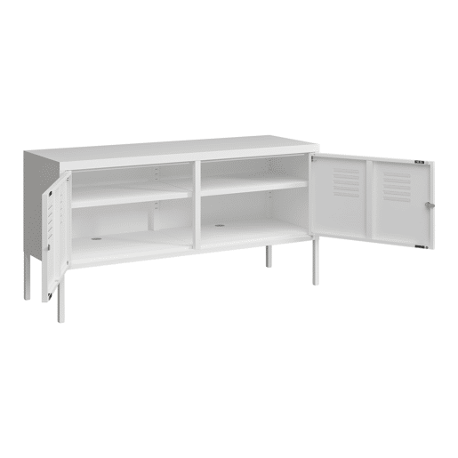 Mobiliário de sala de estar Pyhtää com 2 portas de aço 118x40x60 cm - Branco mate en.casa.