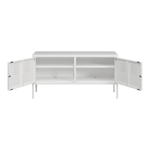 Mobiliário de sala de estar Pyhtää com 2 portas de aço 118x40x60 cm - Branco mate en.casa.