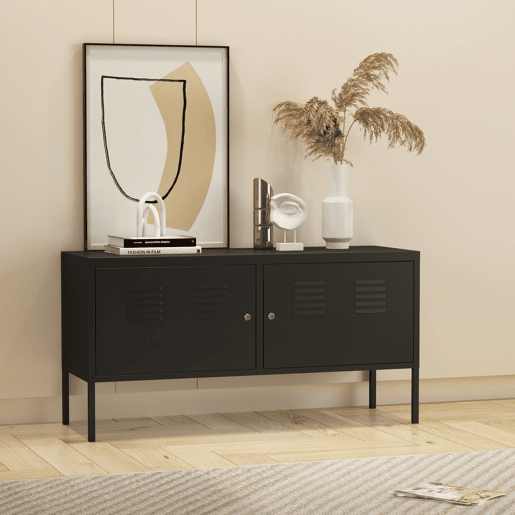 Mobiliário de sala de estar Pyhtää com 2 portas de aço 118x40x60 cm - Preto mate en.casa.