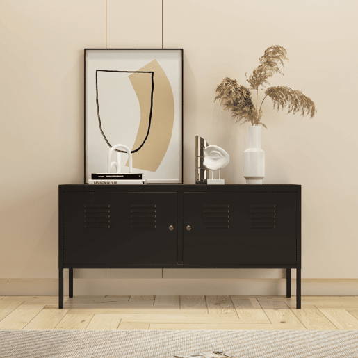 Mobiliário de sala de estar Pyhtää com 2 portas de aço 118x40x60 cm - Preto mate en.casa.