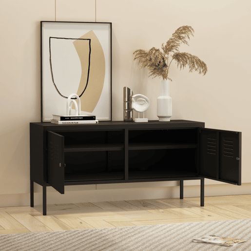 Mobiliário de sala de estar Pyhtää com 2 portas de aço 118x40x60 cm - Preto mate en.casa.