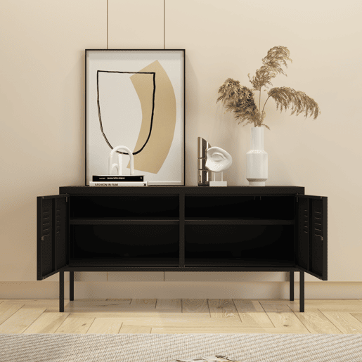 Mobiliário de sala de estar Pyhtää com 2 portas de aço 118x40x60 cm - Preto mate en.casa.