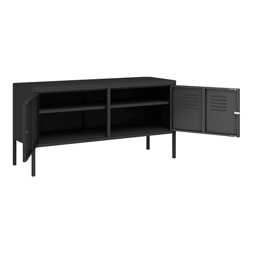 Mobiliário de sala de estar Pyhtää com 2 portas de aço 118x40x60 cm - Preto mate en.casa.