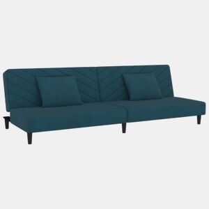 vidaXL Sofá-cama 2 lugares com duas almofadas veludo azul