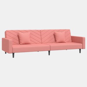vidaXL Sofá-cama 2 lugares com duas almofadas veludo rosa