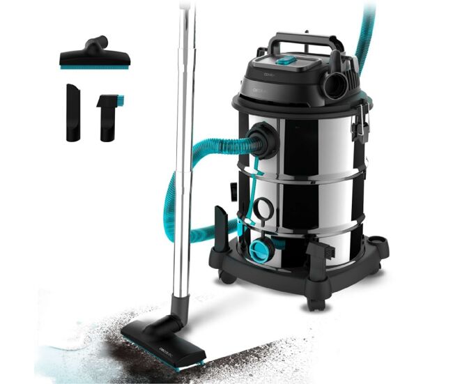 Cecotec aspirador de sólidos y líquidos de 30 l conga rockstar wet & dry steel pro. 1600 w, 23 kpa, sistema de drenado