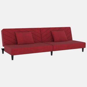 vidaXL Sofá-cama 2 lugares com duas almofadas veludo vermelho tinto