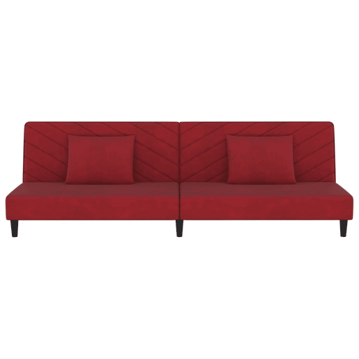 vidaXL Sofá-cama 2 lugares com duas almofadas veludo vermelho tinto