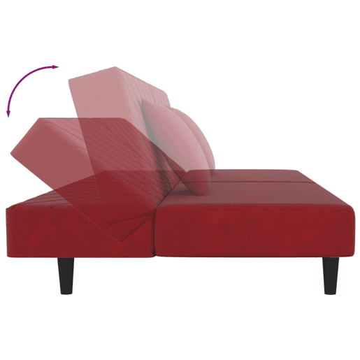 vidaXL Sofá-cama 2 lugares com duas almofadas veludo vermelho tinto