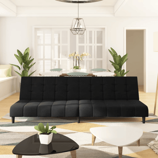 vidaXL Sofá-cama de 2 lugares veludo preto