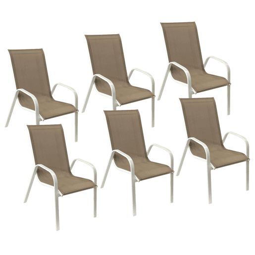 Lote de 6 sillas MARBELLA en textileno topo - aluminio blanco