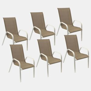 Lote de 6 sillas MARBELLA en textileno topo - aluminio blanco