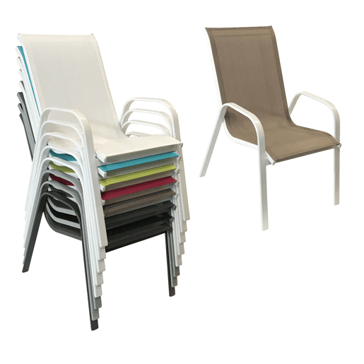 Lote de 6 sillas MARBELLA en textileno topo - aluminio blanco